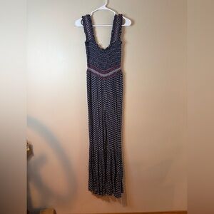 Allison & Kelly Navy, White & Red Embroidered Flare Leg Boho Jumpsuit EUC
